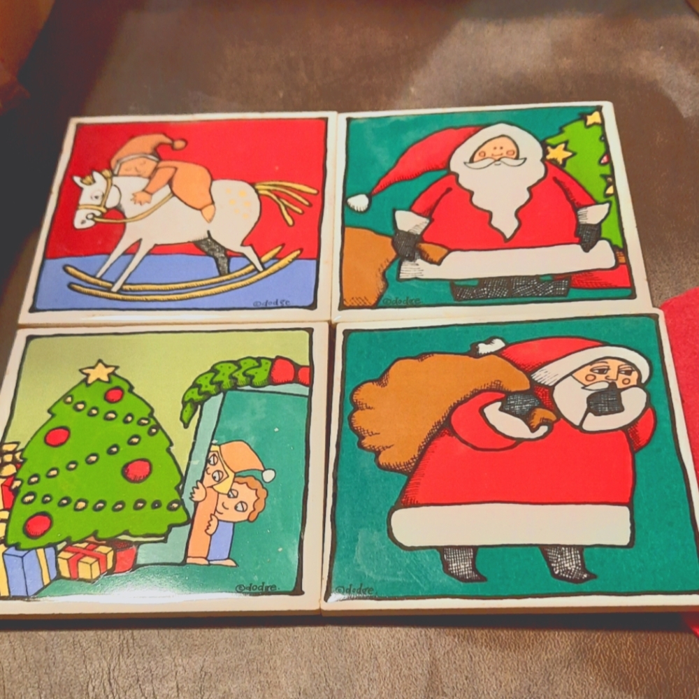 URSULA DODGE Ursula's Christmas TILE COASTER set of 4
